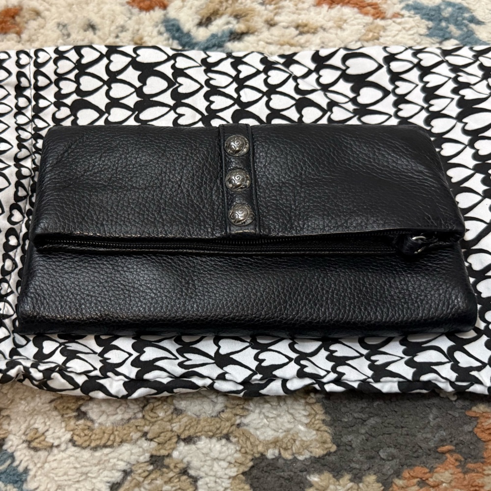 Black Leather Women's Clutch Wallet with Decorative Studs
